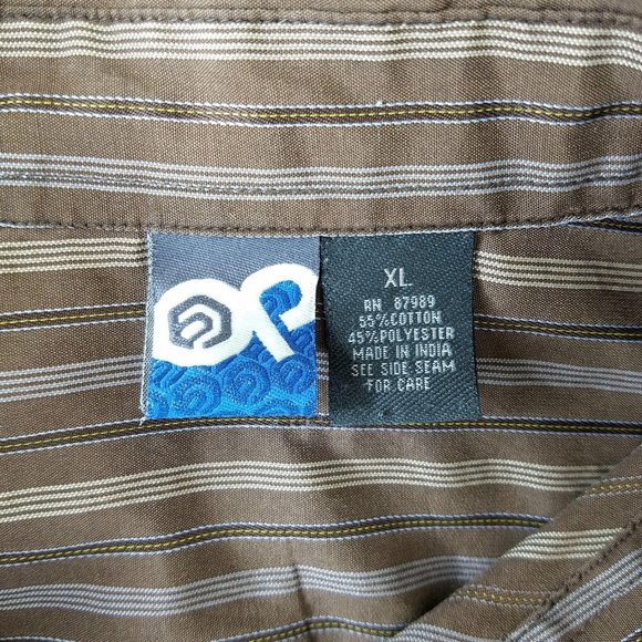 Mens Western Shirt Pearl Snaps Brown XL Long Sleeve Striped OP International - Picture 5 of 6